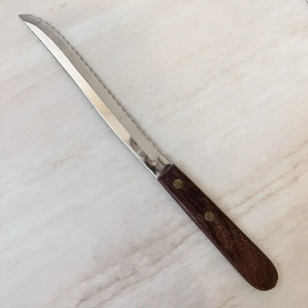 Vintage Robinson Stainless Steel Serrated Steak Knife Wood Handle Rivets Set 4pc